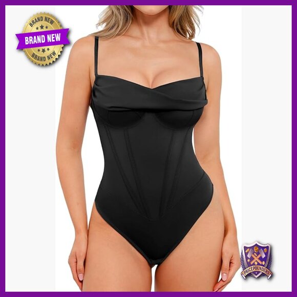 Corset Bodysuit Shapewear Tummy Control Cowl Neck Strapless Thong Body Suit